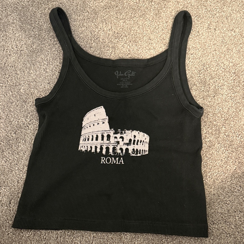 Brandy Melville Black Crop Top with Roma Print
